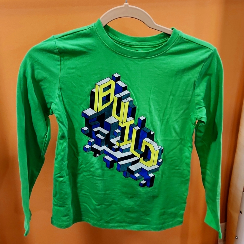 Long sleeved green t-shirt with cool design on front